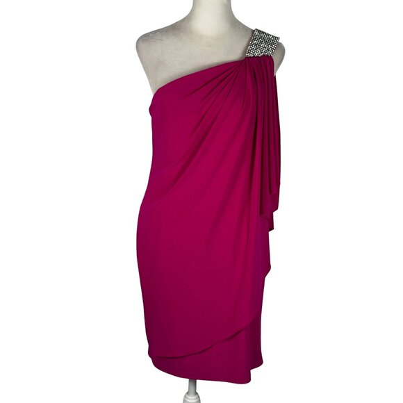 Cache Dresses & Skirts - Stunning Cache Pink One-Shoulder Rhinestone Cocktail Dress – Size 6